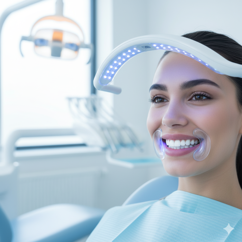 Patient showcasing a flawless, white smile after cosmetic laser teeth whitening at Lutherville Dental in Timonium, MD